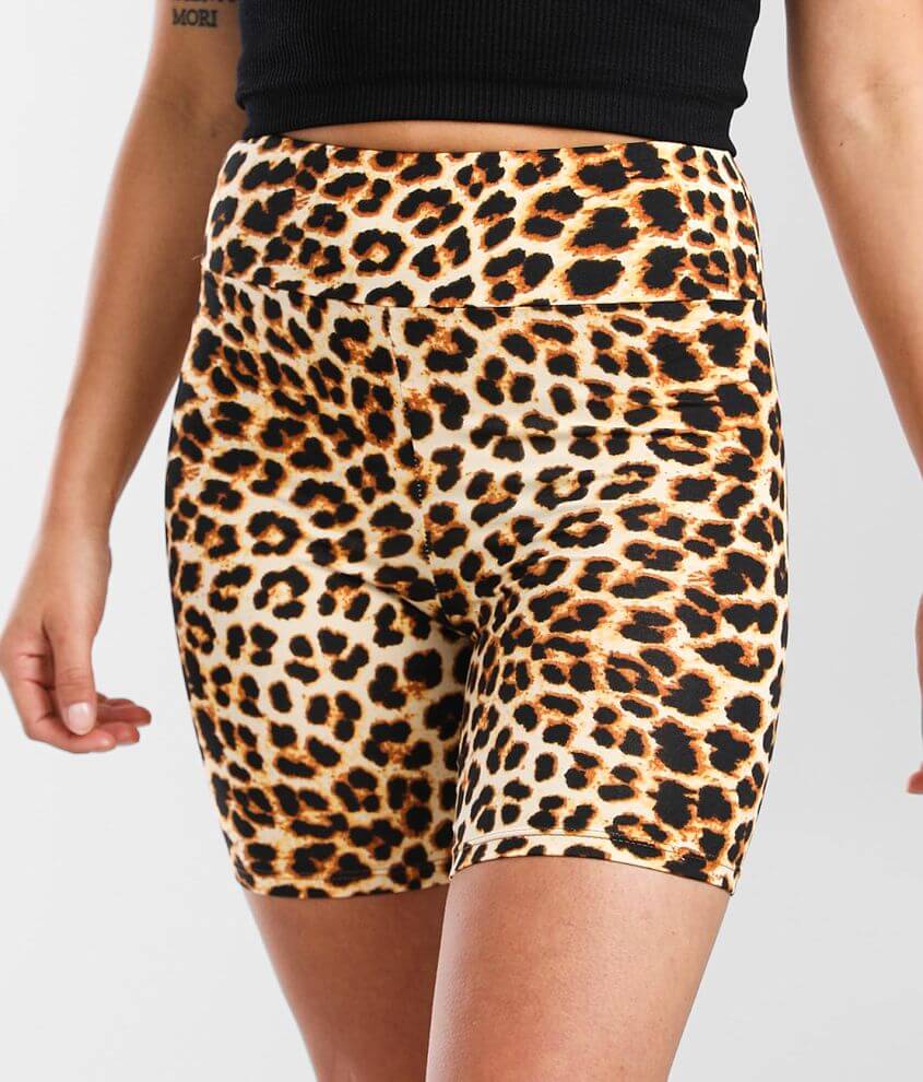 womens leopard print biker shorts