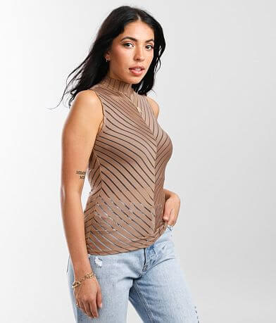 Willow &amp; Root Mitered Stripe Mesh Tank Top full right side view