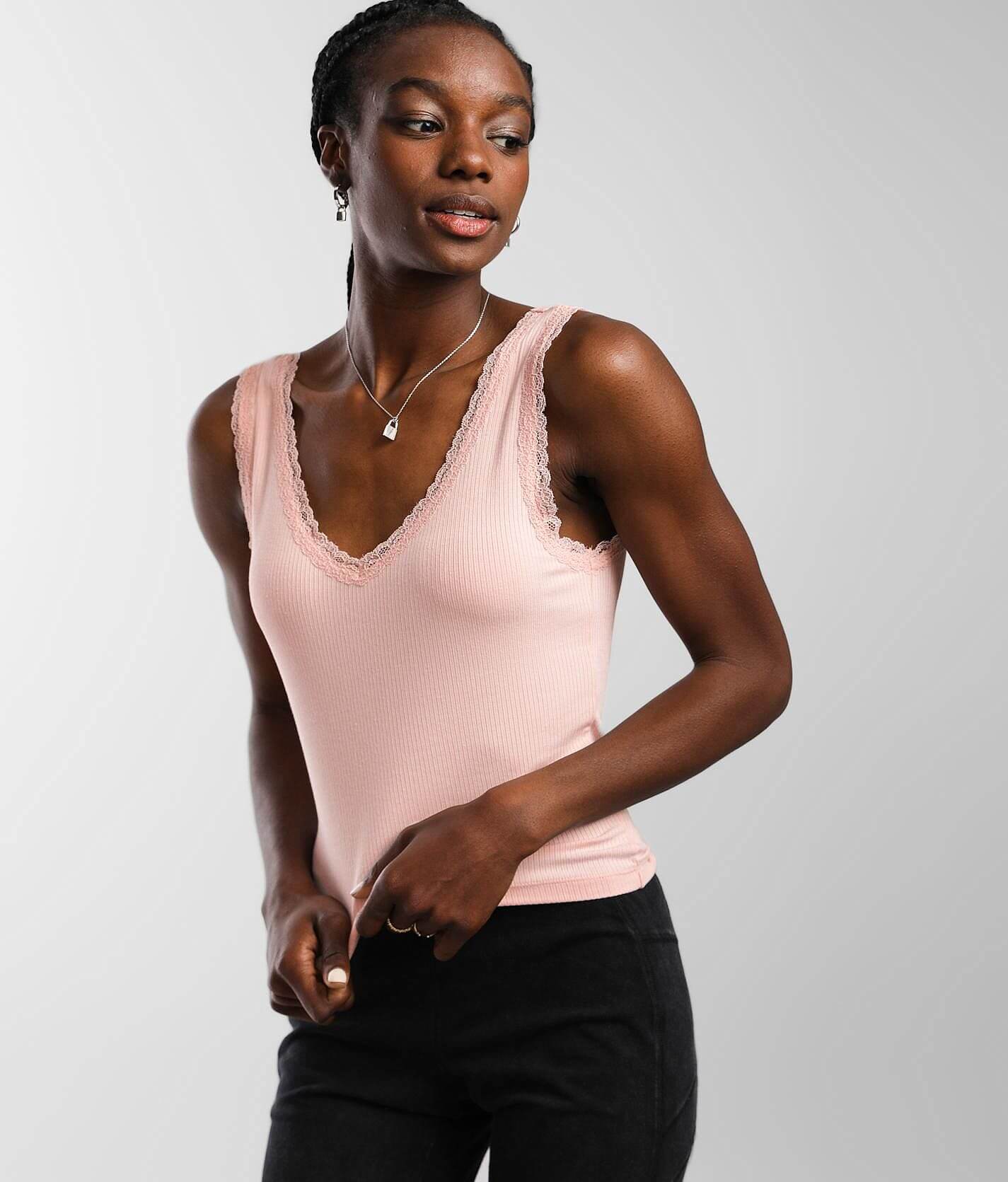 FITZ + EDDI Lace Trim Tank Top - Women's Tank Tops in Light Pink