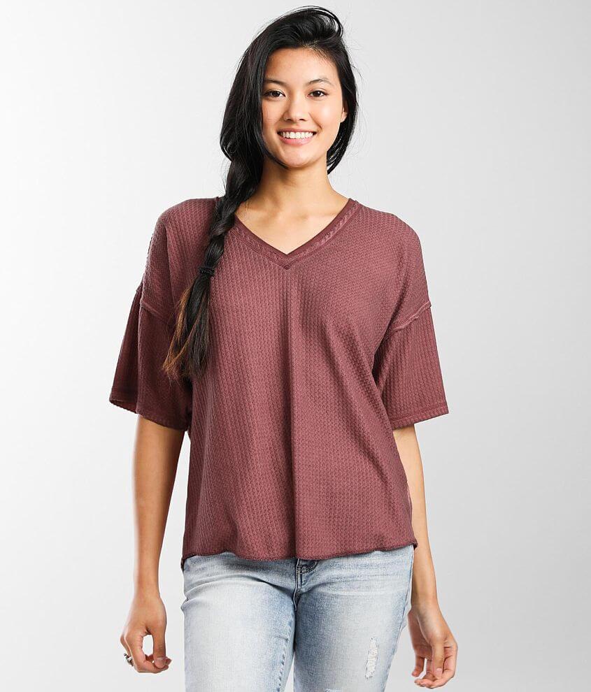BKE Washed Waffle Knit Top front view