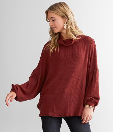 BKE Brushed Knit Ribbed Turtleneck Top full right side view