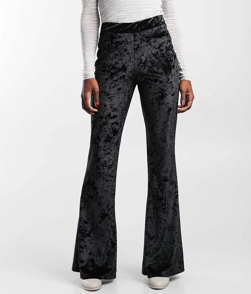 Black Crushed Velvet Bell Bottoms - High Waisted Flare Pants