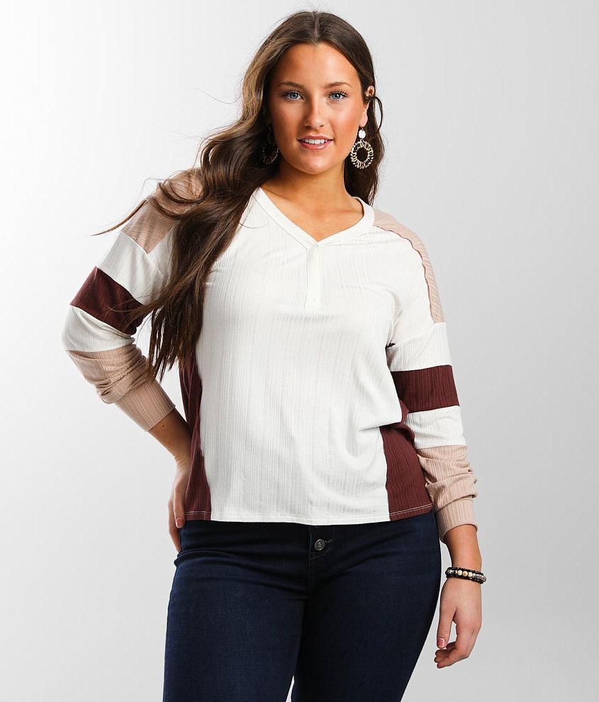 BKE Color Block Knit Top front view