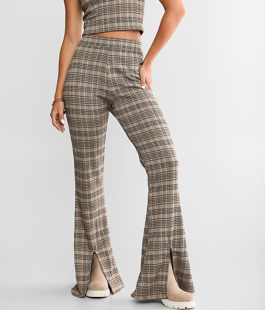 Willow & Root Plaid Trouser Pant - Women's Pants in Taupe Black