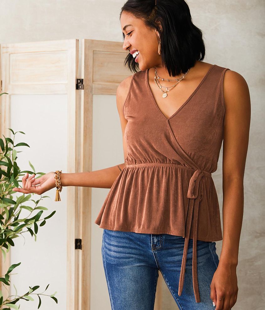 Willow & Root Sheen Peplum Tank Top - Women's Tank Tops in Mocha