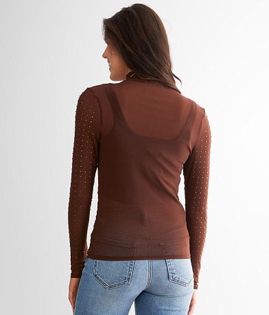 red by BKE Rhinestone Embellished Mesh Top BACK
