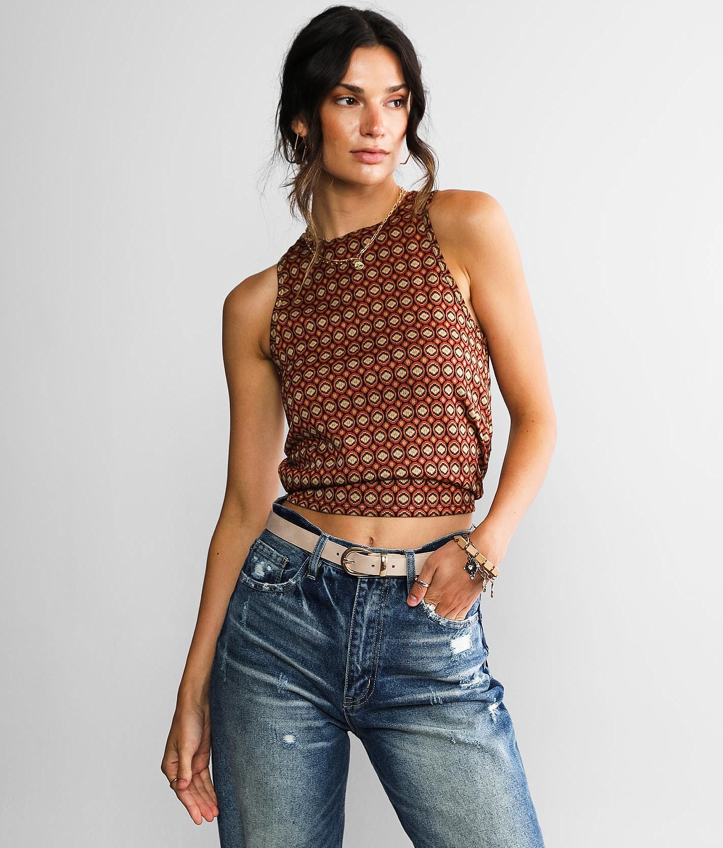 トップス BEEDEN PRINT BACK OPEN CAMISOLE Animal print camisole with lace – BU Club