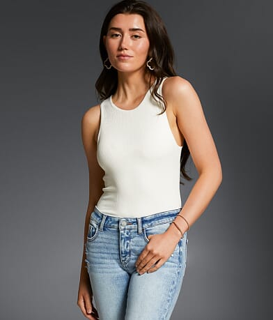 Buckle Black Shaping & Smoothing High Neck Ribbed Tank Top front view