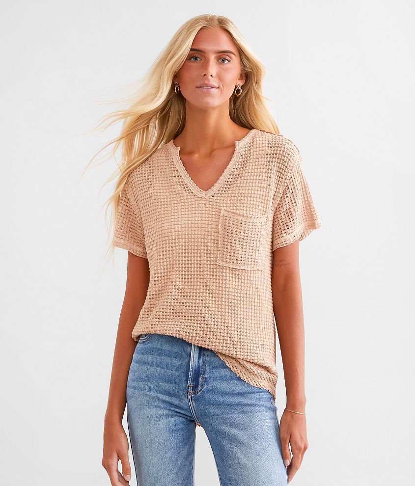 BKE Waffle V-Neck Top front view