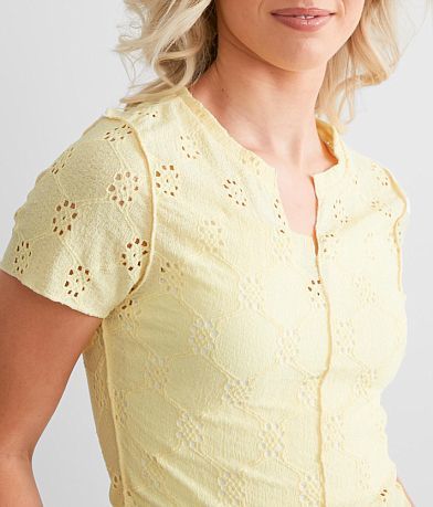 FITZ + EDDI Pointelle Split Neck Top misc detail 1 view