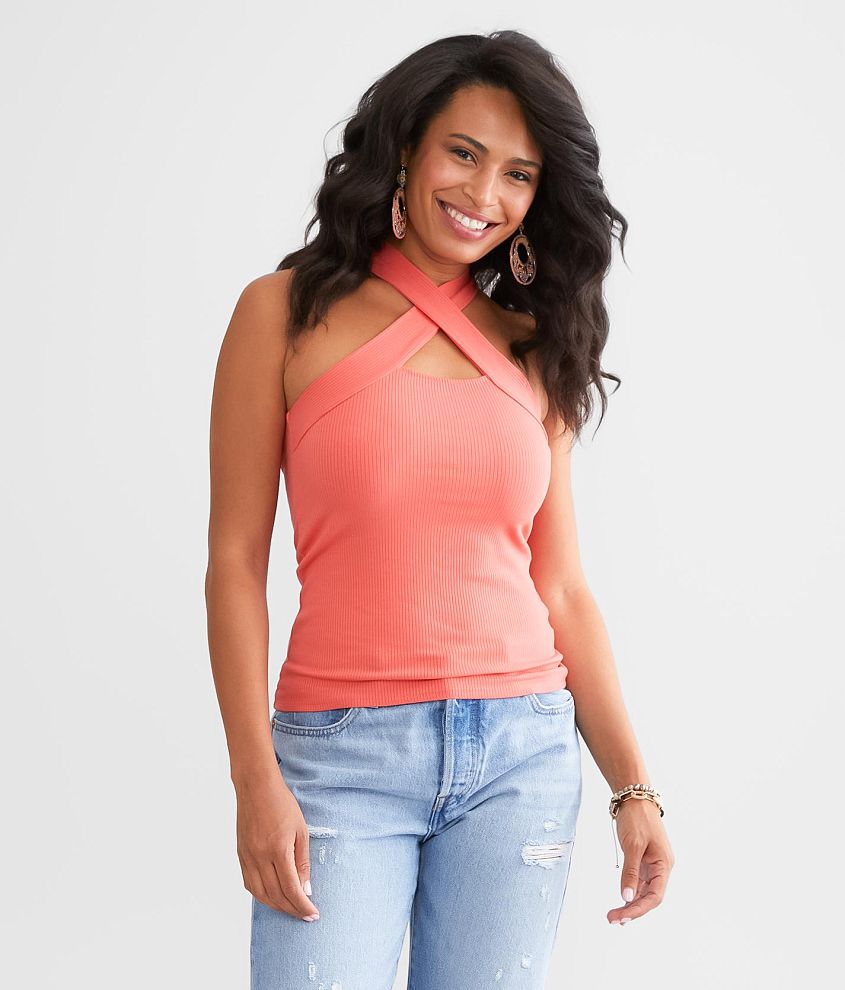 red by BKE Criss-Cross Halter Tank Top - Women's Tank Tops in Deep Sea  Coral