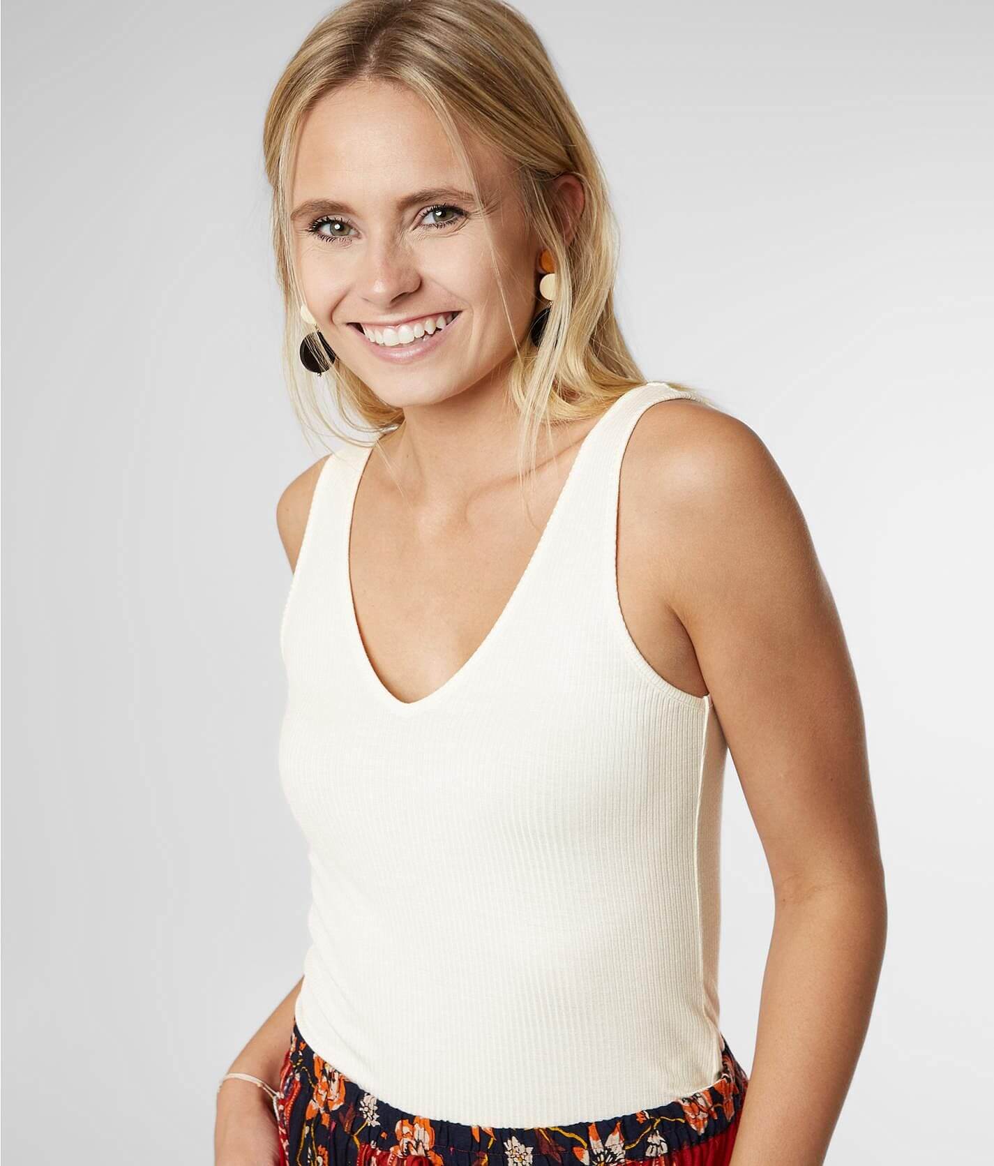 BKE core Double V-Neck Tank Top - Women's Tank Tops in Cream
