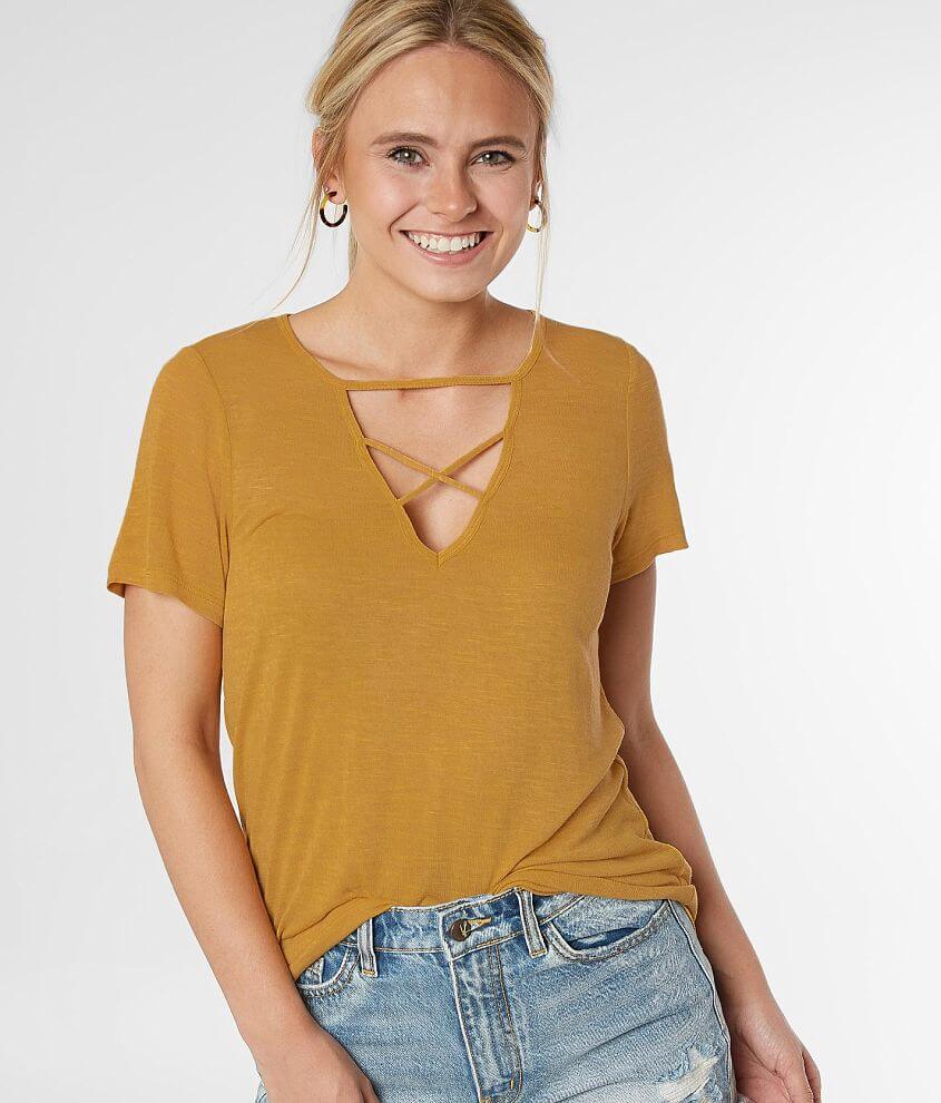 BKE Cut-Out V-Neck Top front view