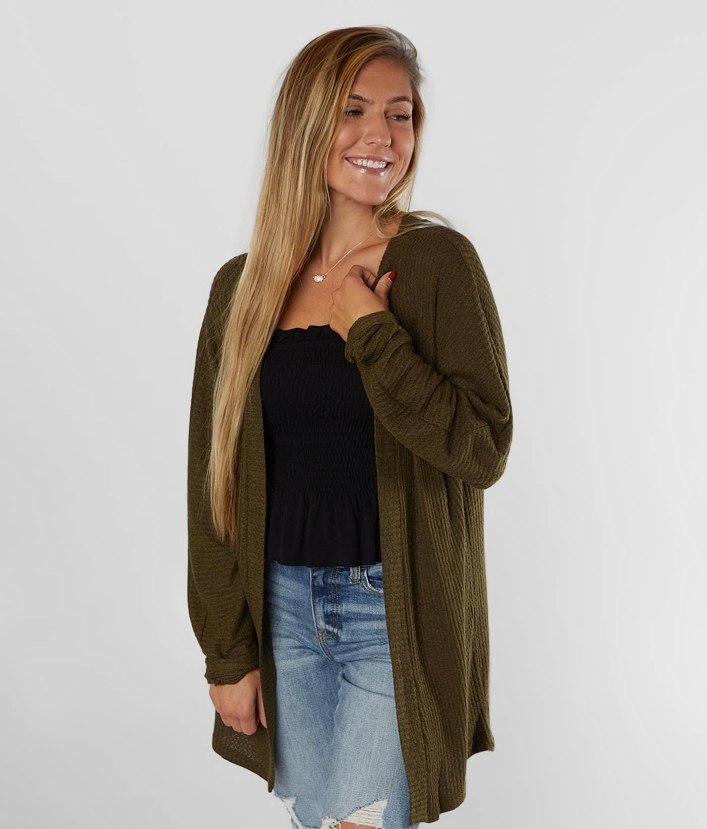 waffle knit cardigan sweater