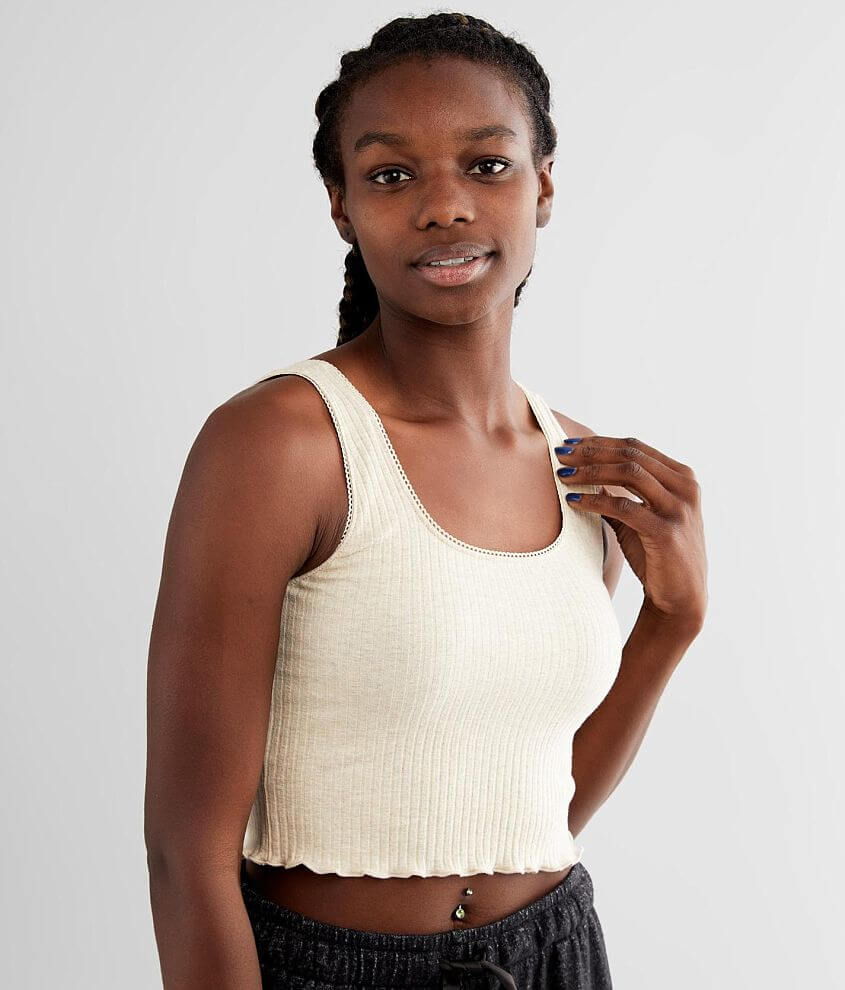 Fitz Eddi Ribbed Knit Cropped Tank Top Womens Tank Tops In Oatmeal Buckle 