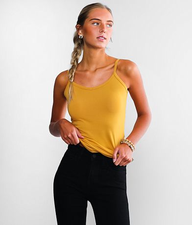 En Creme Flowy Chiffon Cropped Tank Top - Women's Tank Tops in White Yellow