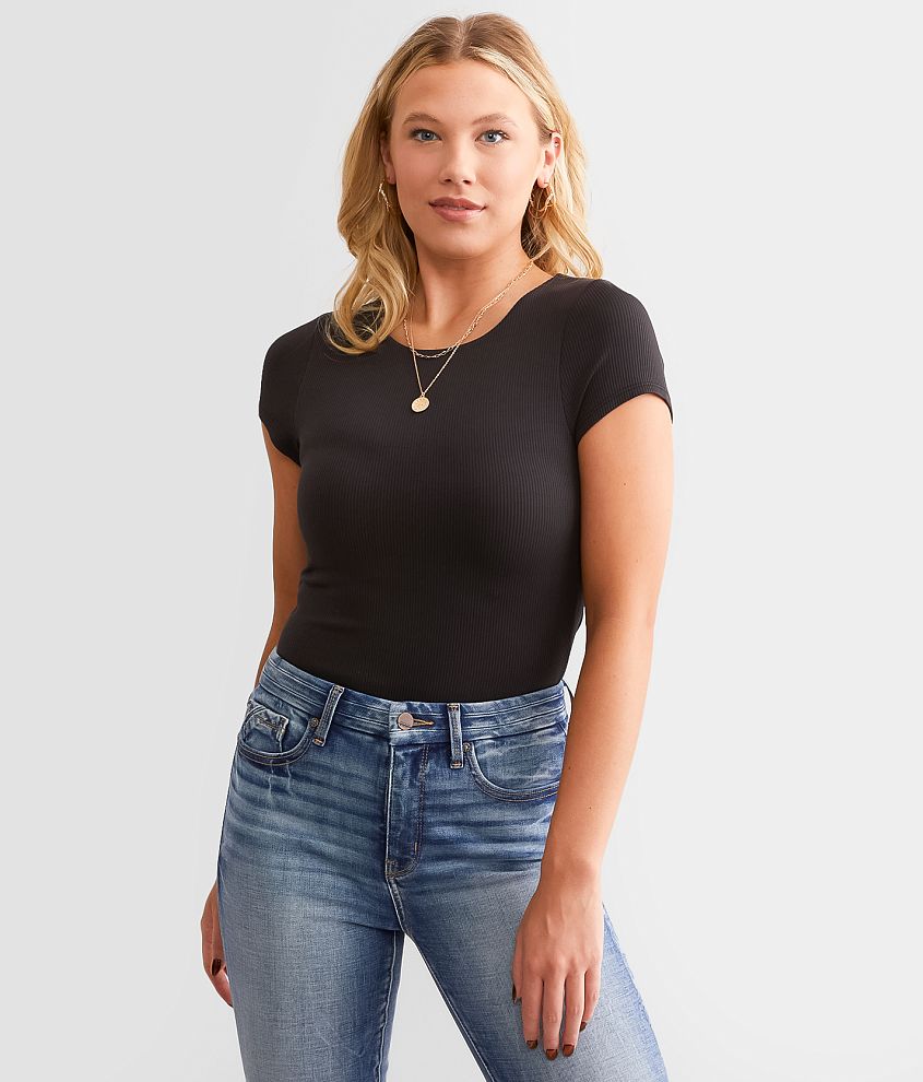 Buckle Black Shaping & Smoothing Ribbed Top front view