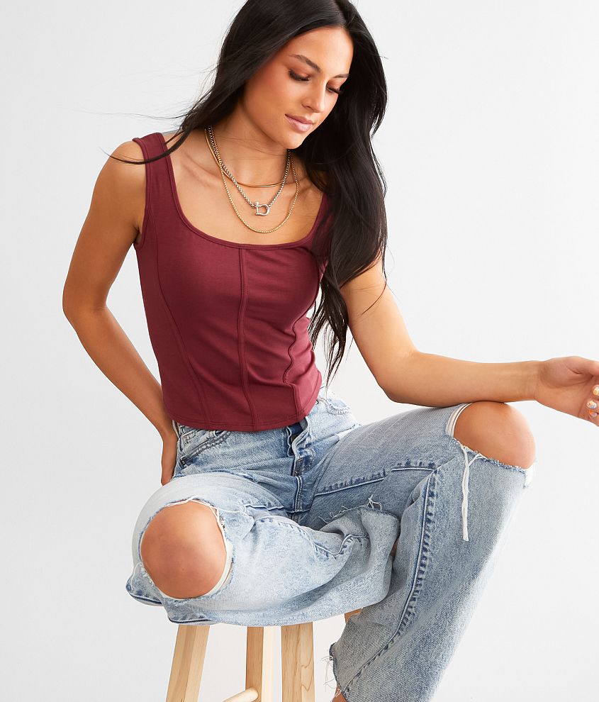Gilded Intent Fitted Corset Cropped Tank Top - Women's Tank Tops in  Cordovan