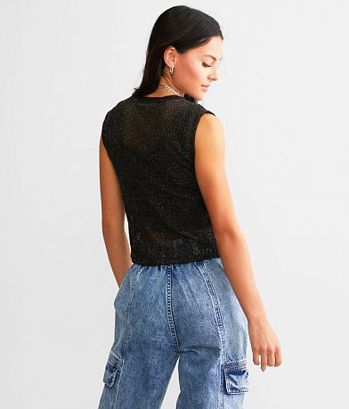 Gilded Intent Sheer Metallic Netted Tank Top BACK