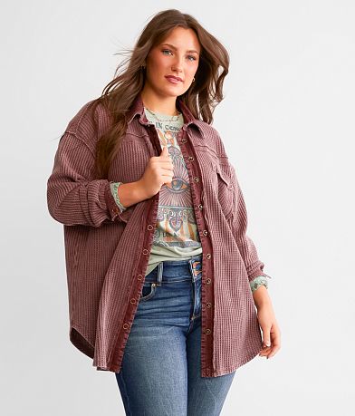 BKE Oversized Thermal Shirt front view