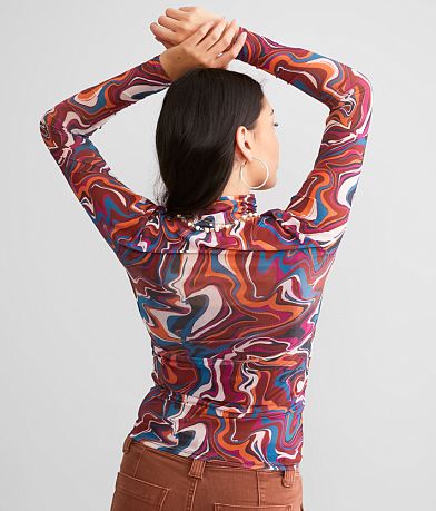 Willow &amp; Root Marble Print Mesh Top back view