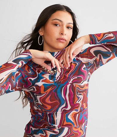 Willow & Root Marble Print Mesh Top front view