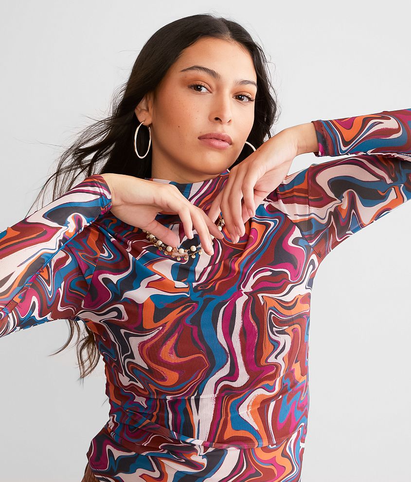 Willow & Root Marble Print Mesh Top - Women's Shirts/Blouses in