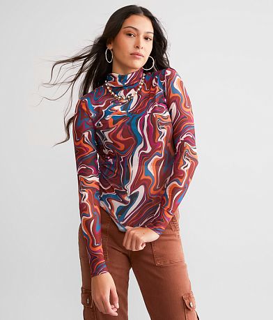 Willow &amp; Root Marble Print Mesh Top full right side view