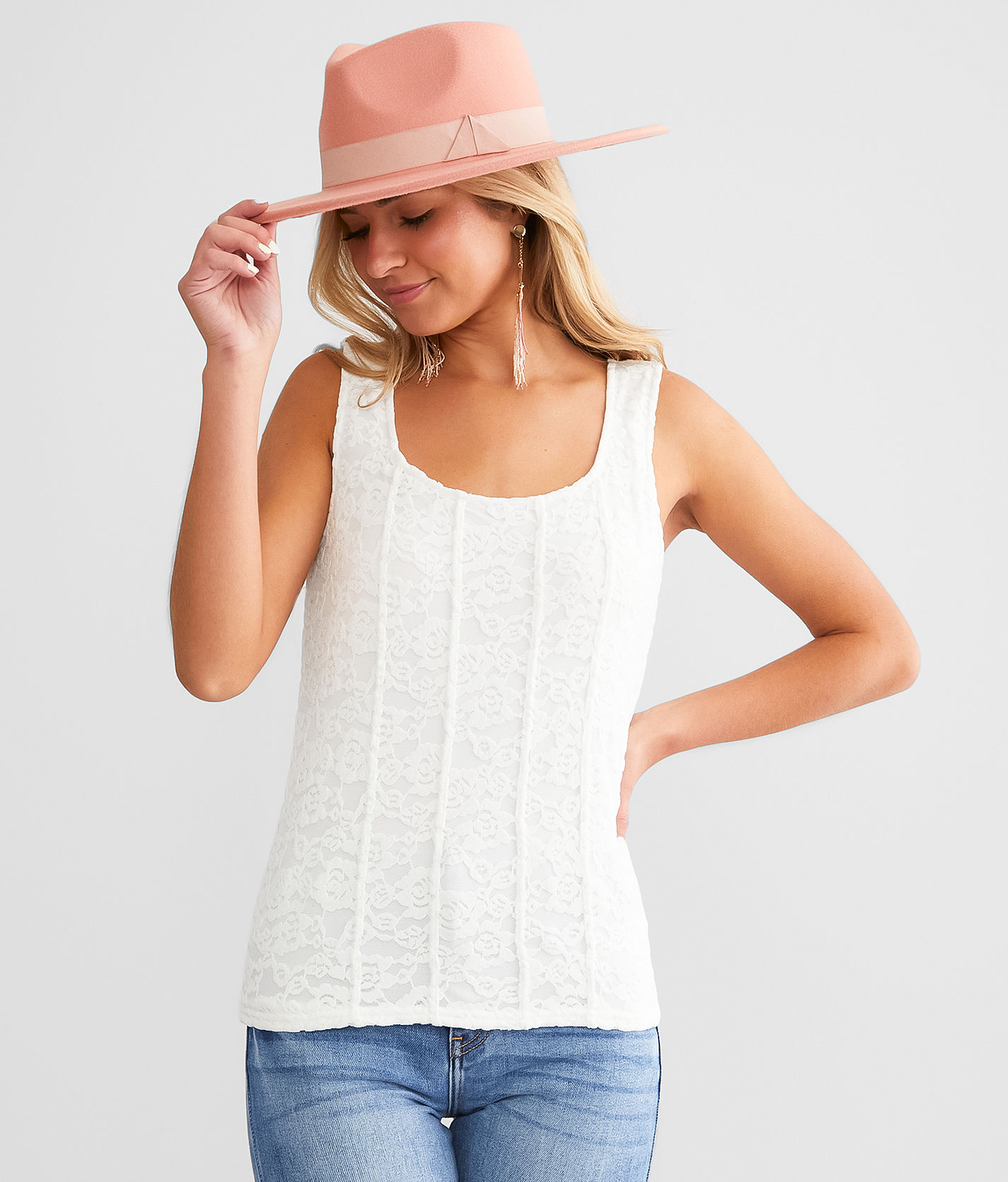 Women's White Lace Detail Tank Top 