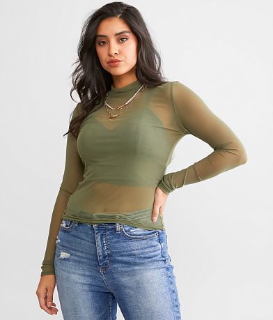 BKEssentials Mock Neck Mesh Top front view