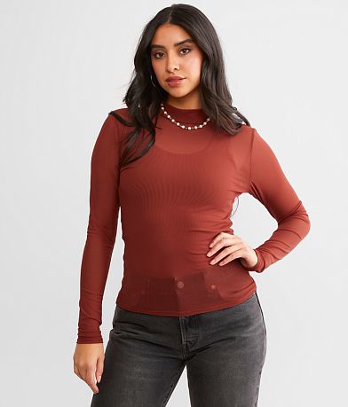 BKEssentials Mock Neck Mesh Top front view