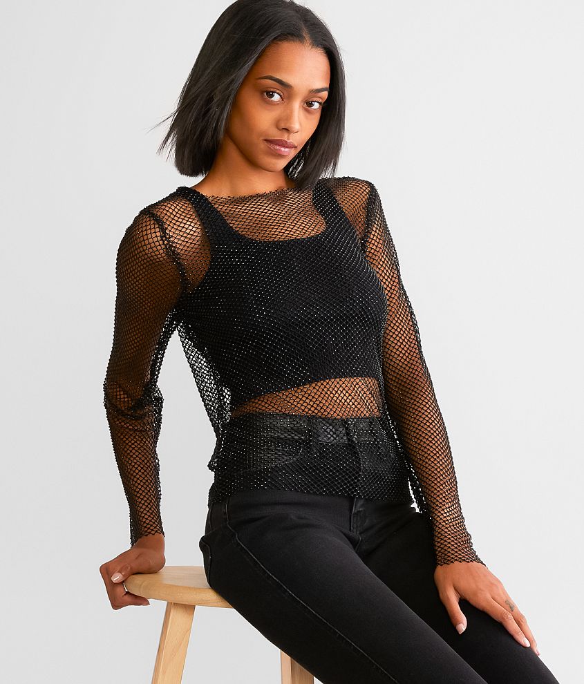 Mesh Long-Sleeve Layering Top- Black – Wild One Clothing Co.