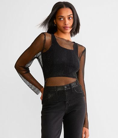 Retroluxe Rhinestone Mesh Top full left side view