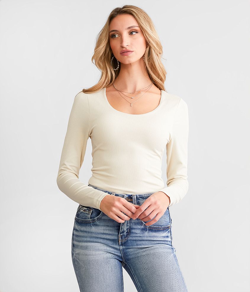 Buckle Black Shaping & Smoothing Ribbed Top - Women's Shirts/Blouses in  Cream