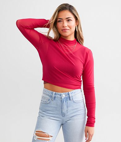 BKEssentials Sheer Mesh Cropped Top front view