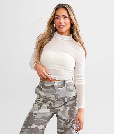 BKEssentials Sheer Mesh Cropped Top front view