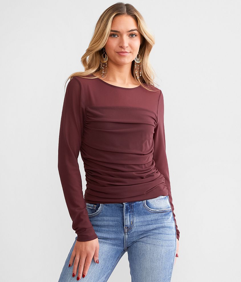 Willow & Root Ruched Mesh Top - Women's Shirts/Blouses in Decadent