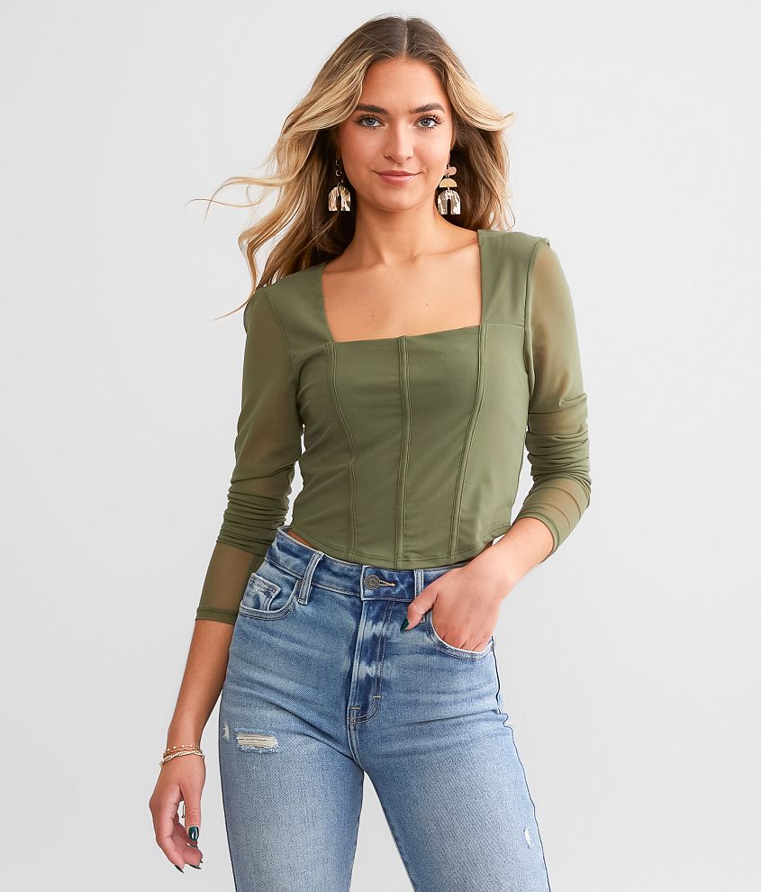 Willow & Root Corset Mesh Top - Women's Shirts/Blouses in Four Leaf ...