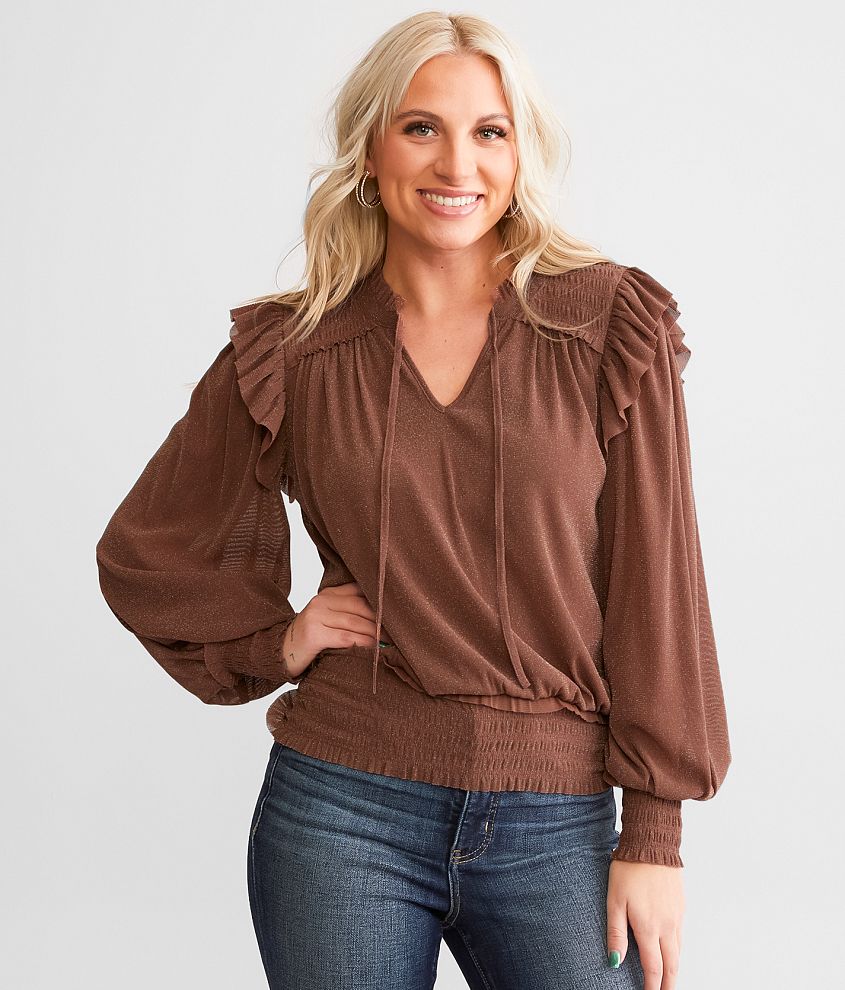 Metallic Ruffle Mesh Top