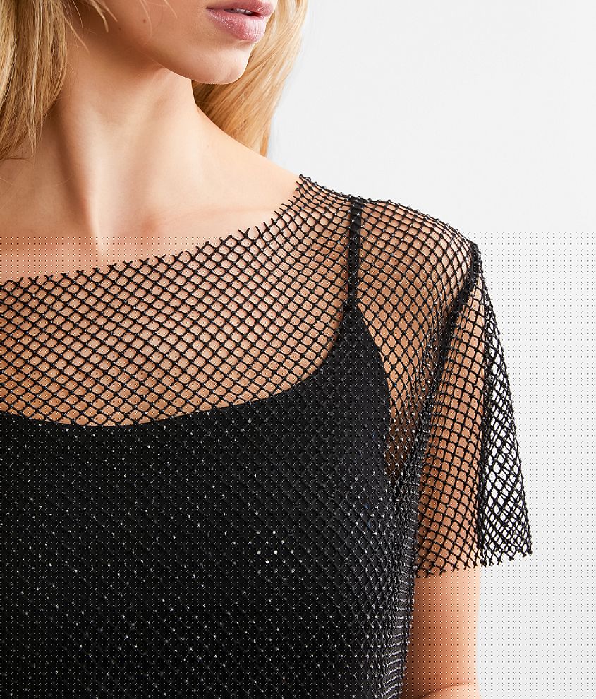 Rhinestone Mesh Top