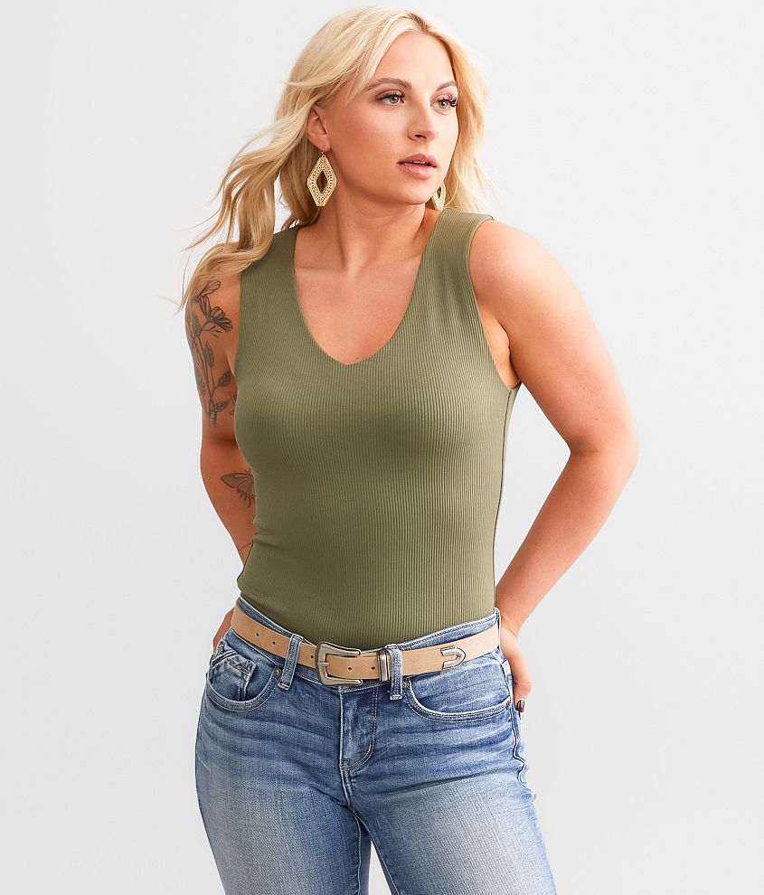 Buckle Black Shaping & Smoothing Ribbed Tank Top in Green