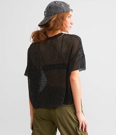 Gilded Intent Metallic Fishnet Cropped Top - Women's Shirts & Blouses ...