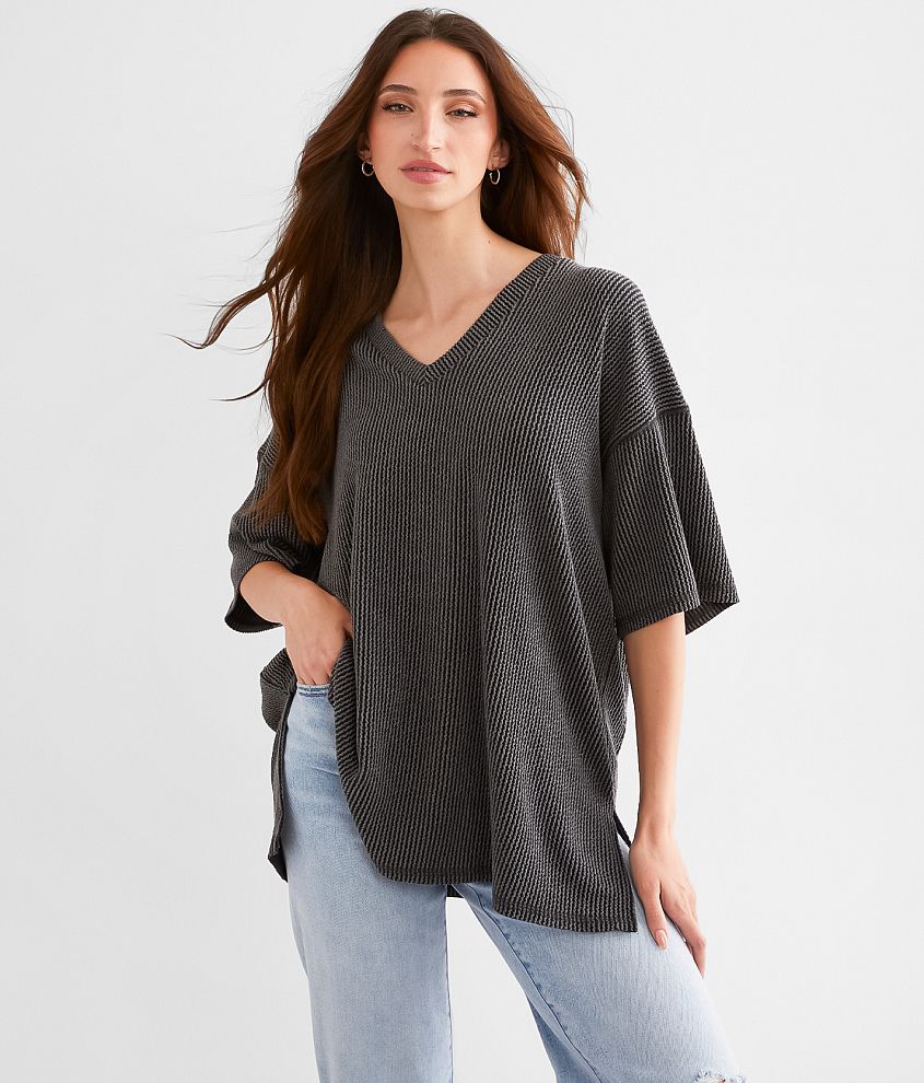 BKE Ribbed Knit Oversized Top front view