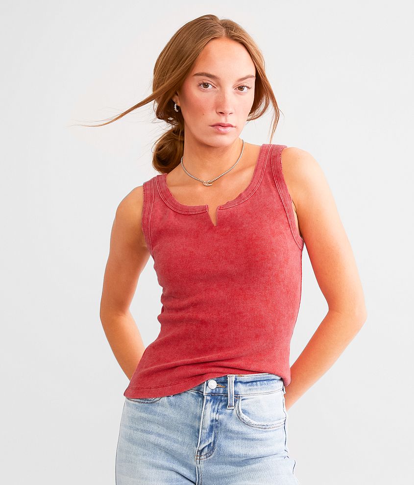 Gilded Intent Washed Notch Neck Tank Top front view