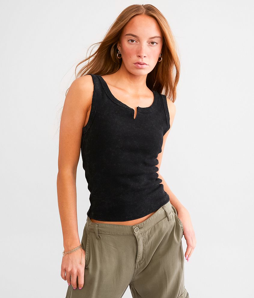Gilded Intent Washed Notch Neck Tank Top - Women's Tank Tops