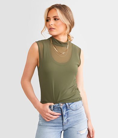 BKEssentials Mesh Mock Neck Tank Top front view