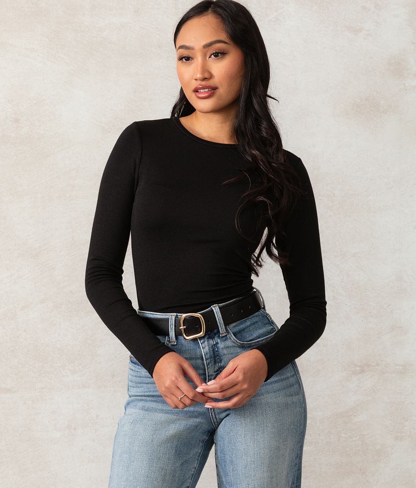 Buckle Black Zoey Ribbed Top front view