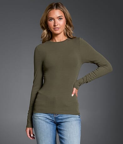 Buckle Black Zoey Ribbed Top front view