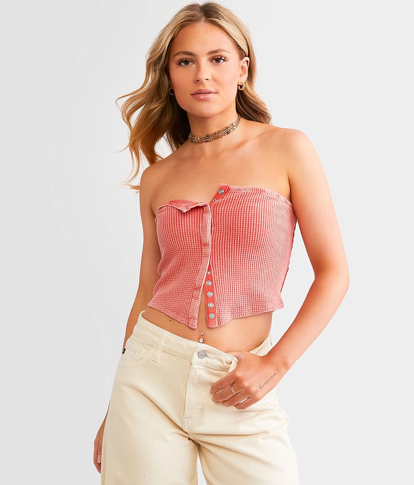 Gilded Intent Waffle Knit Hanky Cropped Tube Top front view