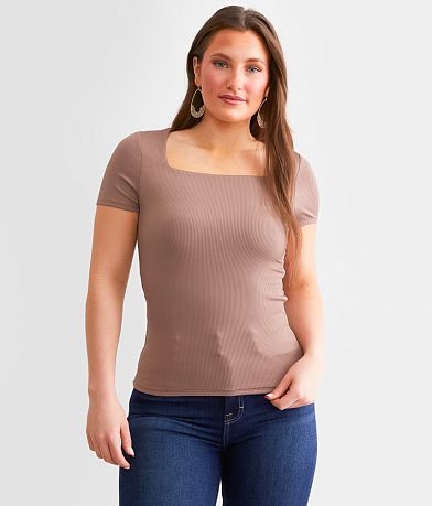 Buckle Black Shaping & Smoothing Ribbed Top front view